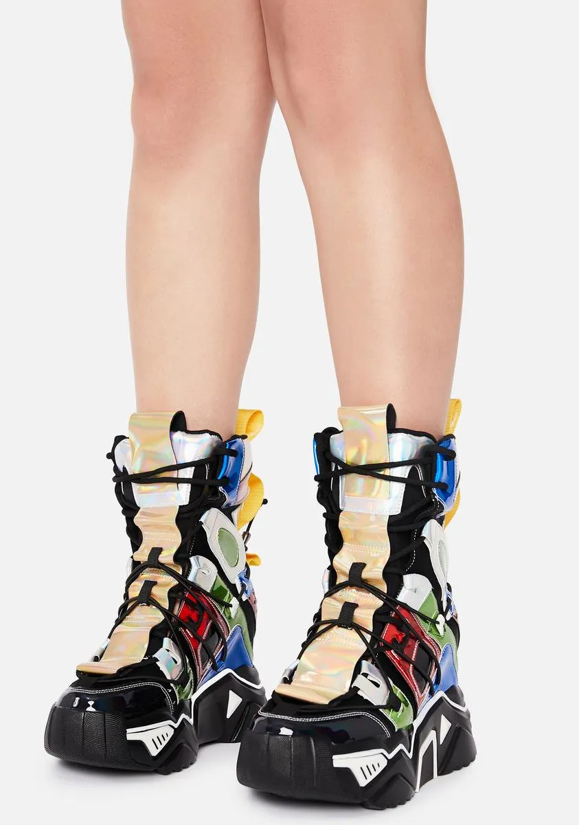 Black Holographic Game Changer Ankle Boots