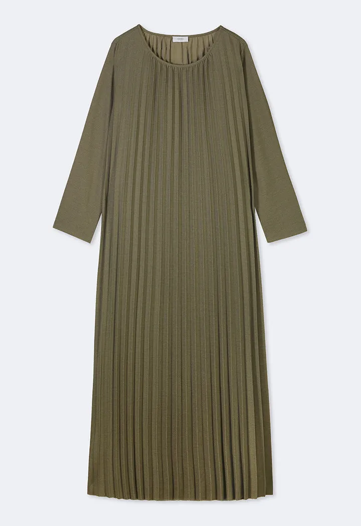 Choice Pleated Maxi Dress Khaki