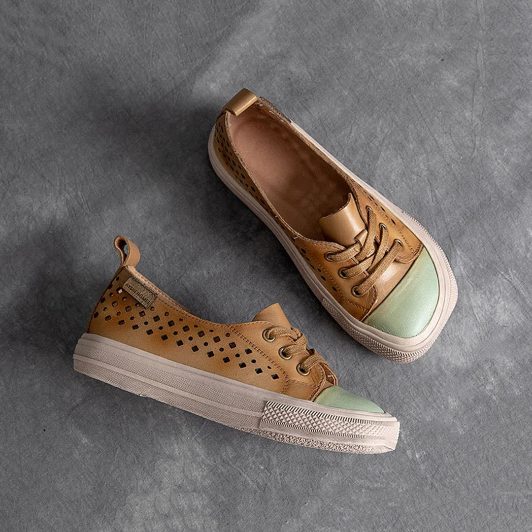 Color-Block Eyelets Casual Flats Shoes
