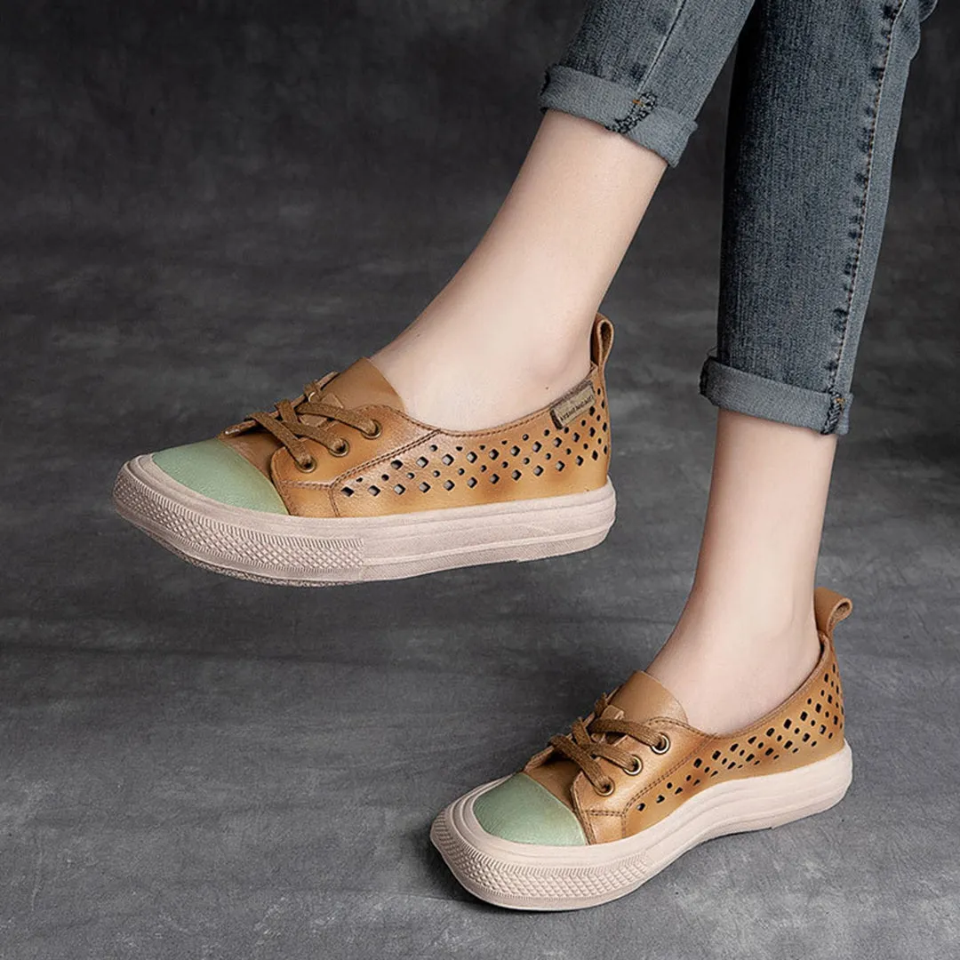 Color-Block Eyelets Casual Flats Shoes