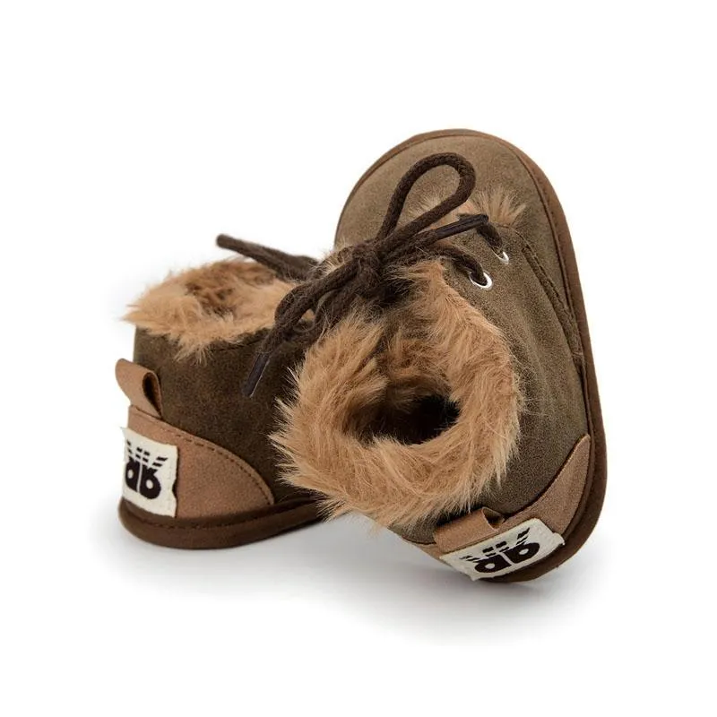 Dark Brown Faux Fur Baby Boots
