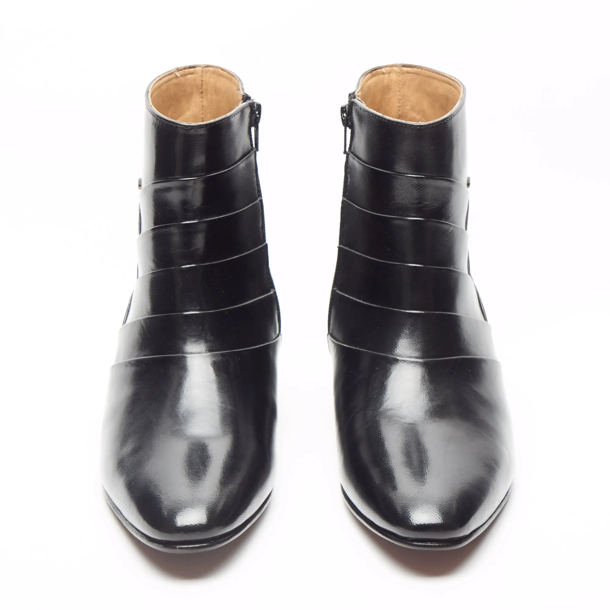 EZRA - MEN'S CUBAN HEEL FORMAL CASUAL PARTY WEDDING LEATHER BOOTS WITH SIDE ZIP BLACK