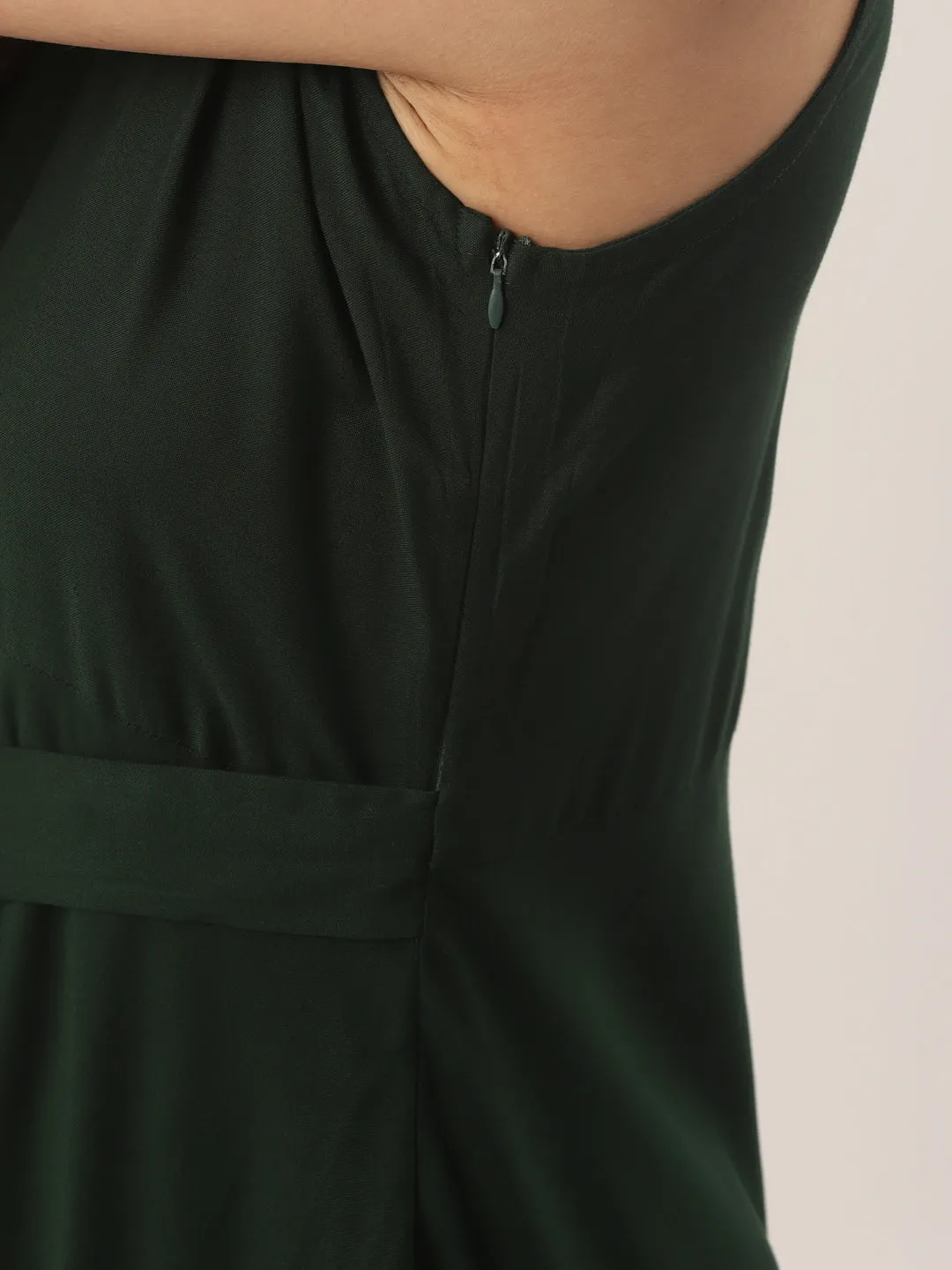Girl's Green Color Rayon Solid A-Line Westen Wear Dress - Vaaba