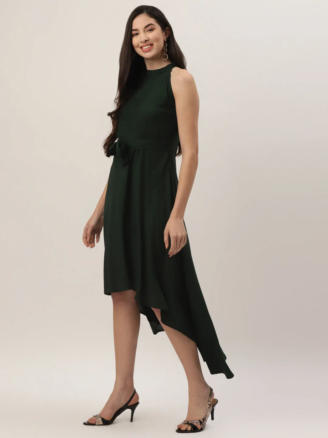 Girl's Green Color Rayon Solid A-Line Westen Wear Dress - Vaaba