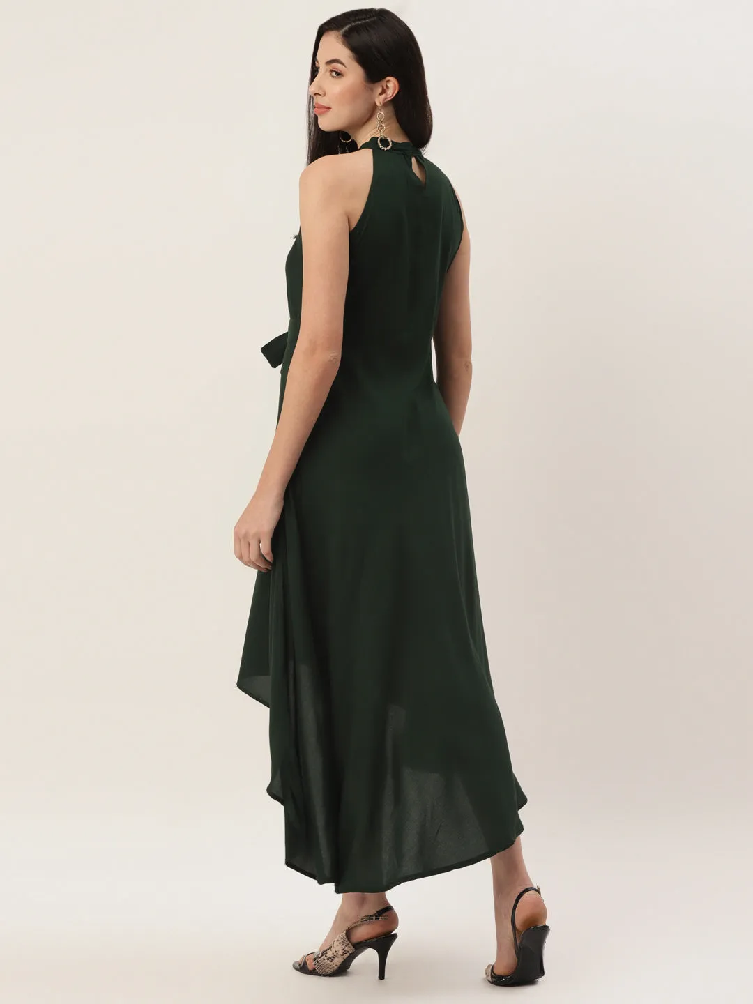 Girl's Green Color Rayon Solid A-Line Westen Wear Dress - Vaaba