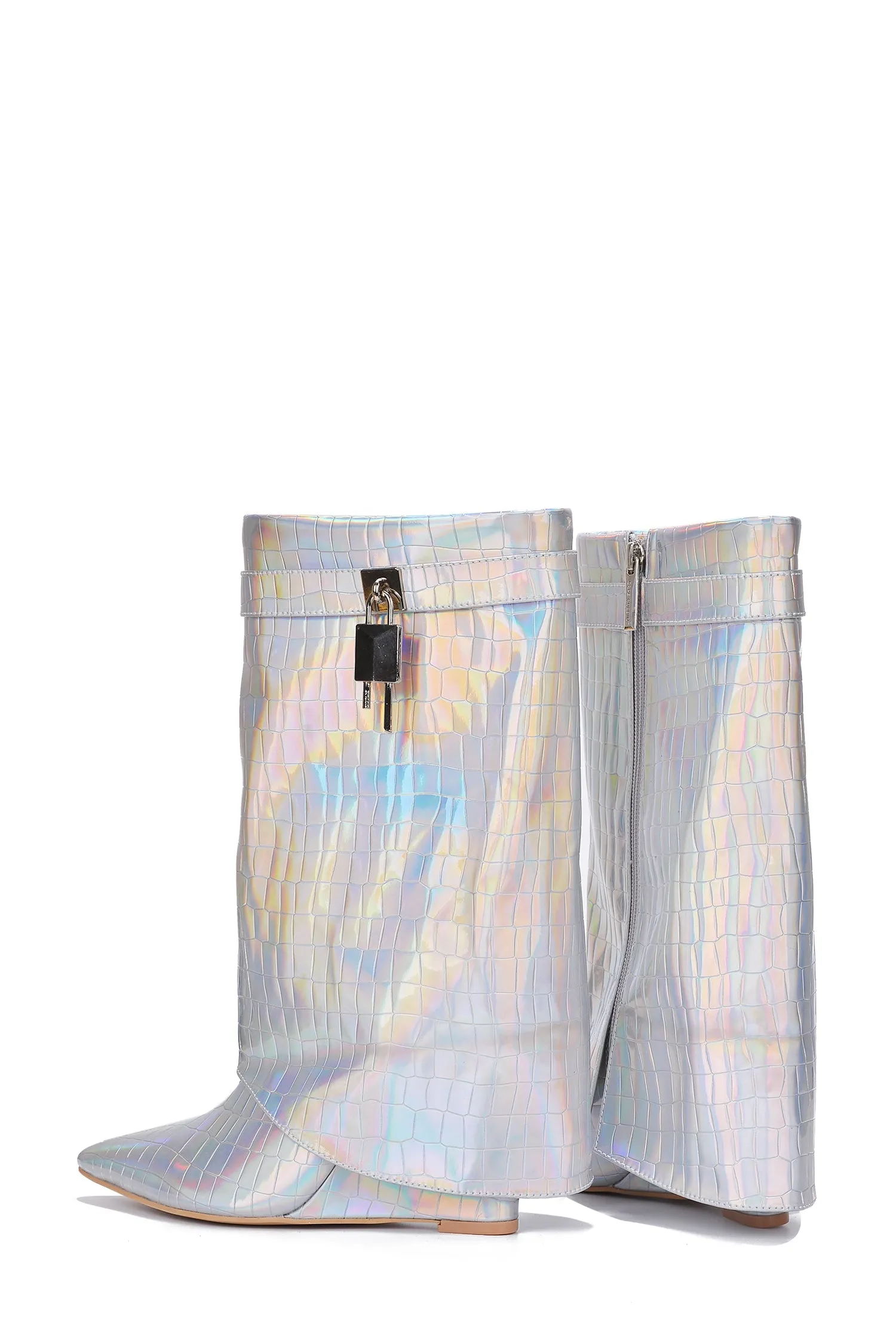 Metallic Fold Over Wedge Boots Hadyn Cape Robbin