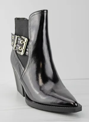 Mileage 1 Women's Faux Leather Buckle Embellished Block Ankle Boot