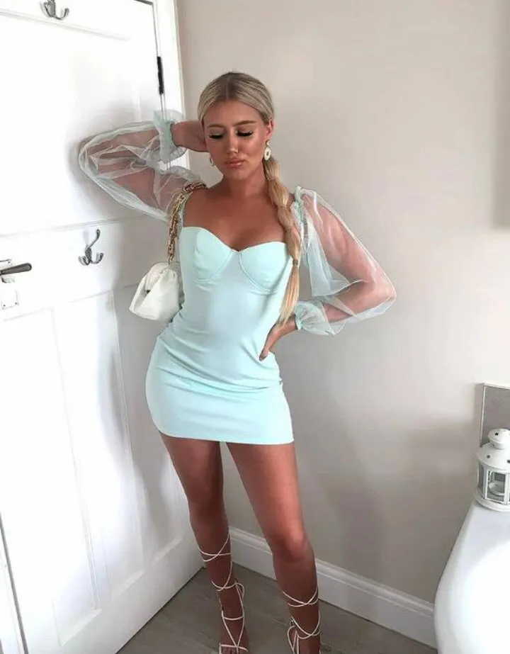 Mint Sheer Sleeve Bodycon Mini Dress