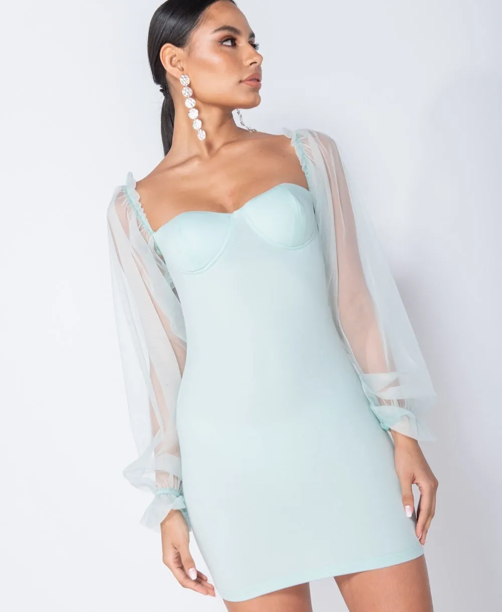Mint Sheer Sleeve Bodycon Mini Dress