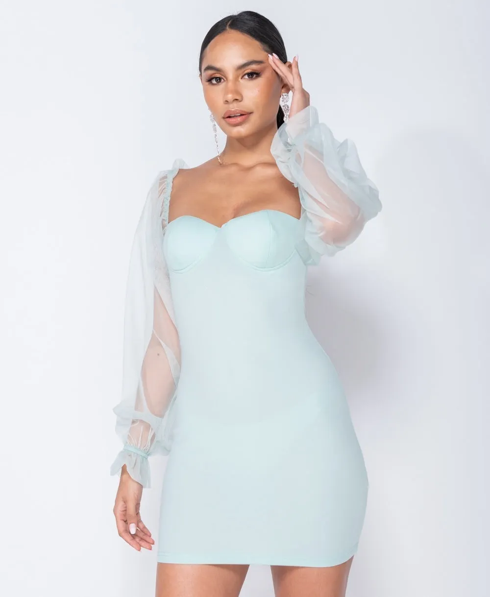 Mint Sheer Sleeve Bodycon Mini Dress