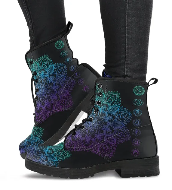 Muted Mandala Women's Vegan Leather Combat Boots