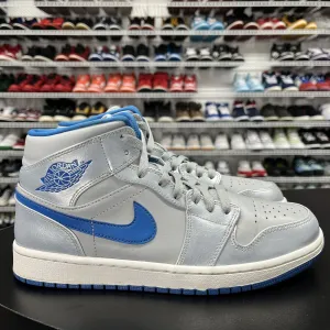 Nike Air Jordan 1 Mid Shoe Wolf Grey Sport Blue 554724-025 Men's Size 9