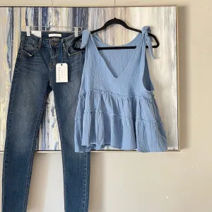 Periwinkle Blue Tie Strap Ruffle Tank