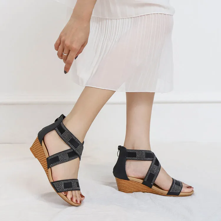 Rhinestones Comfortable Platform Wedge Sandals