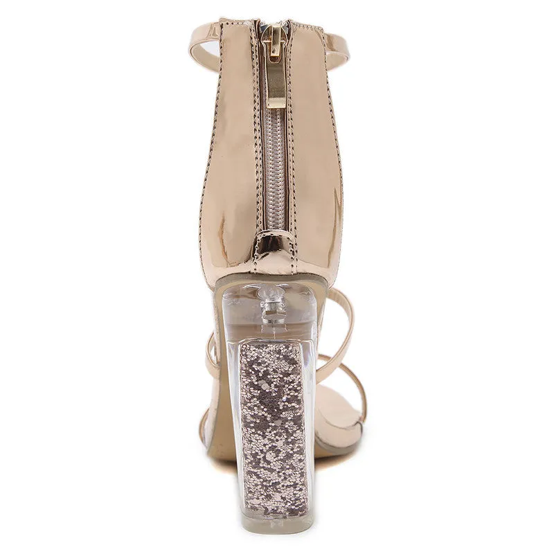 Summer Sequin High Chunky Heels Party Sandals