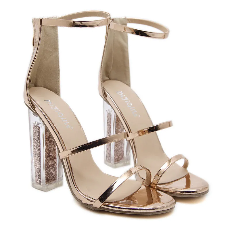 Summer Sequin High Chunky Heels Party Sandals